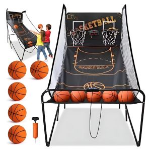 GLAMPTURE Home Basketball Arcade Machine Auto Scoring Game for Children Adults Perfect for Family Fun Indoor Playroom Game Room Party Gift