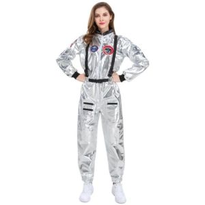PYA94 Silver Astronaut Costume Fancy Dress Jumpsuit Style Cosplay Costume Kids Space Suit Halloween