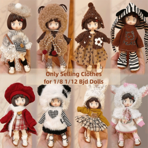 SHIRUI Áo khoác len 1/8 1/12 Quần áo búp bê BJD Đẹp có mũ Bộ trang phục búp bê Dễ thương Phong cách mùa thu và mùa đông Phụ kiện búp bê cho búp bê 15-22cm