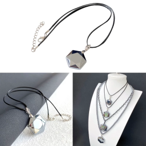 Fashionable Terahertz Stone Pendants Necklace Exquisite Hexagram-Energy Stone Charm Necklace for Relieve Fatigue