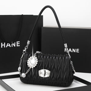 Genuine Leather MIU Miumiu bag 2024 New trendy high-quality single-shoulder crossbody bag fashionable internet celebrity rhinestone chain bag for women
