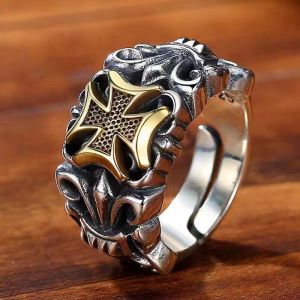 Multiple Models Vintage Personalized Thai Silver Cross Mens Adjustable Ring Trendy Fashion Jewelry