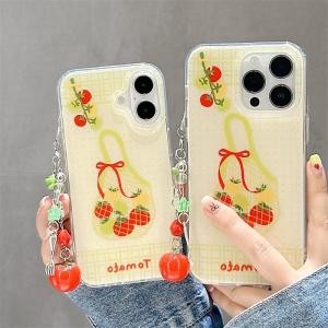 ZEEMIN Christmas and Halloween gifts Korean Cute Shopping Bag Phone Case For iPhone 17 16 15 14 13 12 11 Pro Max 16E 17Air 7 8 Plus With Red Tomato Pendants Cover
