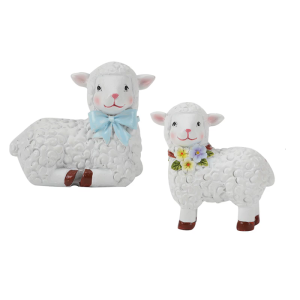 Set of 2 Cute Resins Sheep Sculptures Miniature Ornaments for Outdoor Garden Decors and Indoor Flower Pot Decoration