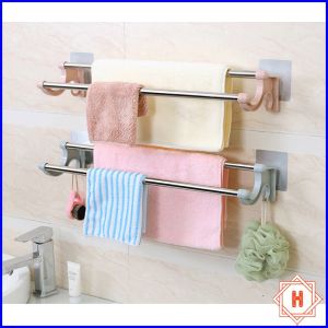 Móc treo khăn nhà tắm dán tường nhà bếp không cần khoan vít làm bằng inox sang trọng Giá Treo Khăn Inox 2 Tầng