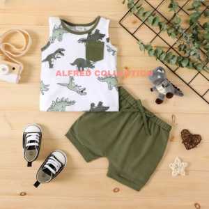12.12 Singlet SETELAN Baju anak Dino T-REX