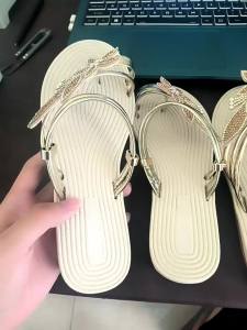Plus Size WomenS Summer Slippers Sandals Flower-Shaped Rhinestone Flat Sandals Slip-On With Buckle Beach Sandals