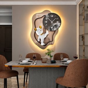 Tranh đồng hồ treo tường đèn led gấu bearbrick hiện đại sang trọng TDL64