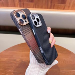 Magnetic Charging Cover for iPhone 17 16 15 Pro Max Magnets Camera Alloy Lens Protection Hard PC Phone Case Carbon Relief Shell