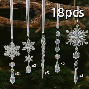 COUPLECOL 18pcs Teardrop Shape Christmas Tree Decor Clear Acrylic Sparkling Christmas Hanging Shiny DIY Icicle Decorations Pendant Christmas Trees