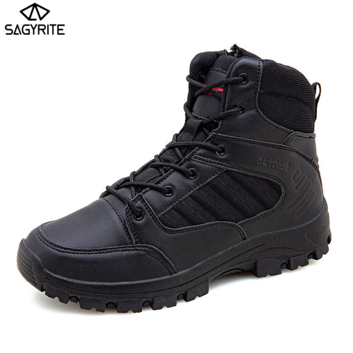 SAGYRITE Szie 39-46 Men Waterproof Boots Military Leather Boots