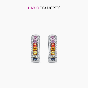 LAZO DIAMOND Pavé Half Eternity Rainbow Sapphire Diamond Hoop Earrings in 375/9K White Gold