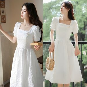 Đầm Trắng Dự Tiệc Form Xòe Thiết Kế Cổ Chữ U Viền Ngọc Siêu Đẹp D76