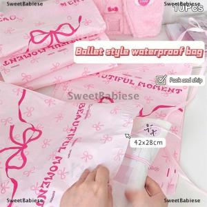 [COD] SweetBabiese 10ชิ้นถุงพลาสติกสีชมพูสำหรับจัดส่งมีโบว์พิมพ์ลายซองจดหมายด่วนสำหรับบรรจุเสื้อผ้าซองจดหมายมีกาวในตัวถุงไปรษณีย์