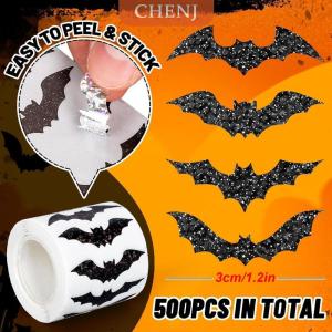 [COD] CHENJ 500ชิ้น ม้วนเลเซอร์สีดำค้างคาวกันน้ำกลิตเตอร์มีกาวในตัวสติ๊กเกอร์ค้างคาวฮาโลวีนสำหรับงานปาร์ตี้เศษอุปกรณ์ DIY