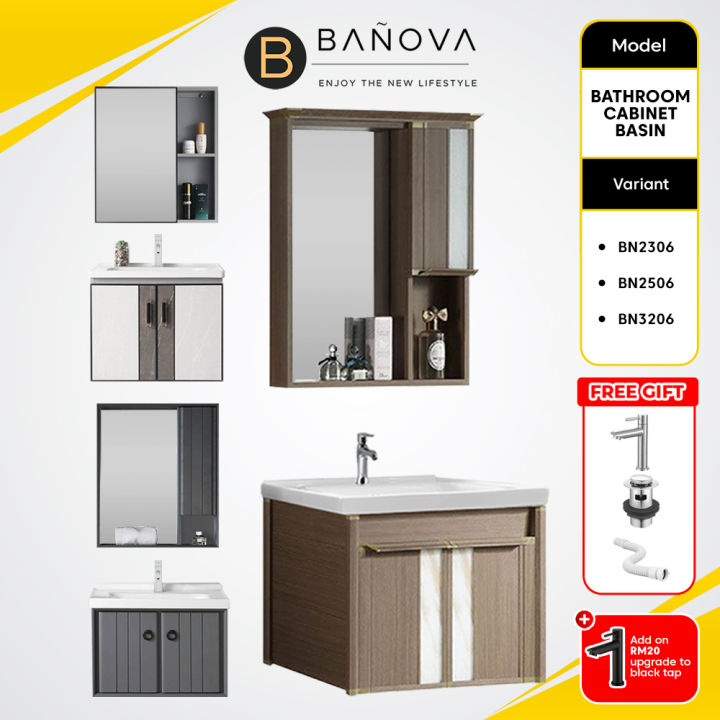 BANOVA Aluminum Bathroom Cabinet Basin Set Cosmetic Storage Mirror Box ...