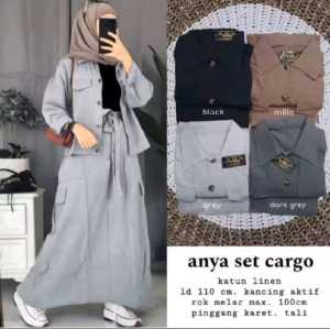 Bule Store06 - Anya Set Rok Cargo Setelan wanita Atasan dan Rok Cargo kekinian Set wanita bahan Crinkle Viral