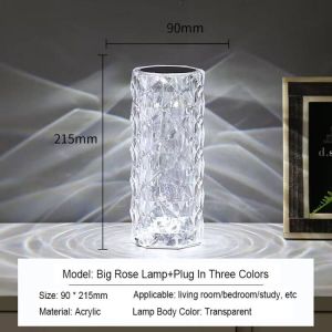 16 Colors Rose Crystal Diamond Table Lamp USB Charging Touch Control Desk Lamp Romantic Atmosphere Gift Light Home Decor