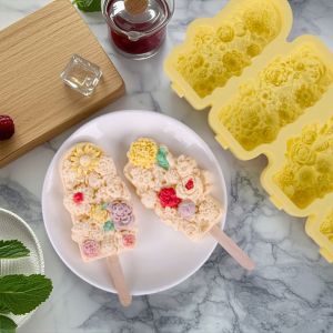 UDIEOA Food Grade Flower Ice Cream Molds Silicone Chinese Style Popsicles Maker Creative Handmade Carved Flower Popsicle Mold for Home