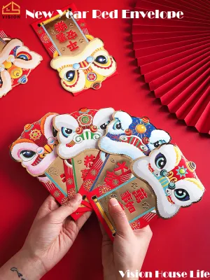 Vision 6Pcs Chinese New Year Red Packet Lion Dance Red Envelope Spring Festival CNY Red Envelope Lucky Money Hong Bao Childrens Lucky Bag for The Spring Festival