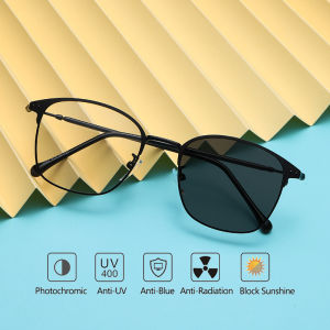 IMPALA FL2017M แฟชั่น โฟโตโครมิก ป้องกันแสงสีฟ้า แว่นสายตา ผู้ชายและผู้หญิง โครงสแตนเลส ป้องกันความเมื่อยล้า ป้องกันรังสียูวี แว่นตาเลนส์ใส