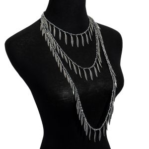 NEXTYOO Alloy Beaded Splicing Necklace Vintage Bohemian Style Feather Leaves Charm Necklace Personality Gold /Silver Tassel Necklace Women Neck Jewelry Accessories