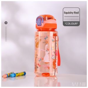 KUNOISE ขวดน้ำเด็กการ์ตูนน่ารักพร้อมฝาเปิดปุ๊บปิดปั๊บและหลอดดูด ขวดดื่มน้ำพกพาสำหรับโรงเรียนและใช้งานกลางแจ้ง
