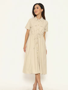 Urban Exchange Diana Dress Cream - Midi Dress Cream Linen