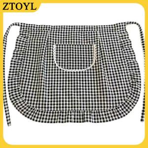 ZTOYL Tạp dề vuông kiểm tra nửa eo Tạp dề chất liệu cotton chống vết bẩn thoáng khí nấu ăn tại nhà quần áo làm việc phụ kiện nhà bếp