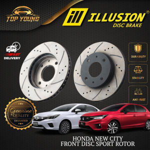 HONDA NEW CITY FRONT ( DEPAN ) ILLUSION DISC ROTOR SPORT SLOTTED & DRILLED ANTI RUSTING THAILAND