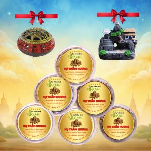 Combo 6 Hộp Nụ Trầm Hương Tặng Lư và Thác Khói tiểu cảnh xông nụ. Nụ trầm xông nhà thờ cúng thanh lọc không khí tẩy uế tăng tài lộc