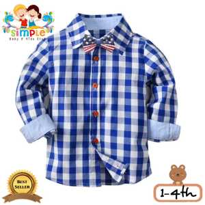 Kemeja Anak Laki Laki Import Motif Kotak Kotak Free Dasi Kupu Kupu Size 1-5th / Atasan Anak Formal