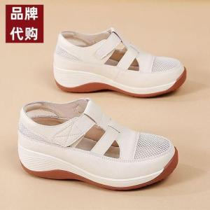 Free Shipping 2026 Summer New Hollow Mesh Breathable Platform Sandals With Comfortable Velcro Closure And Shallow Roman Style For Women
