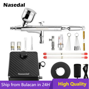 Nasedal Dual-Action 0.3mm Airbrush Kit with Upgraded 40 PSI Air Compressor for Nail Arkt Makeup Model Cake Car Painting Tool