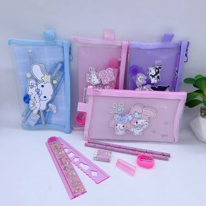 7pcs/set Kawaii Sanrio Kuromi Cute Stationery Gift Box My Melody Cinnamoroll Gel Pencil Folding Ruler Eraser Pencil Stationery Set School Supplies Childrens Day Gift