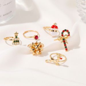 MAOMEI Đáng yêu Dễ thương Santa Quyến rũ Đồ trang trí 6 cái/bộ Phim hoạt hình Phụ nữ Nhẫn Giáng sinh Đồ Trang Sức Nai sừng tấm