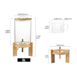 Glass Rice Dispenser Rice Storage ContainerFlour and Cereal Container with Airtight Lid and Wooden Stand