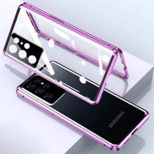 SamsungS24Ultra Double Side Glass Case For Samsung Galaxy S24 S23 Plus Ultra FE S24+ S23FE 5G 2024 2023 Tempered Glass Metal Hard Phone Casing Cover Clear Transparent Lens Camera Protection