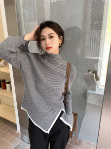 Sweter Turtleneck Kustom Wanita Berjajar Populer Gaya Korea Atasan Unik Kelas Atas Yang Chic Musim Gugur dan Musim Dingin Baru