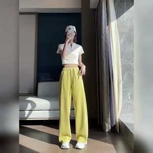 2025 Early Autumn New Wide-Leg Pants for Women Lazy Draped High-Waist Straight-Leg Casual Pants Versatile Sports Scimitar Pants