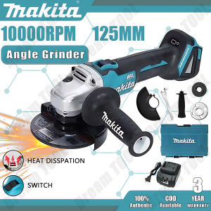 Makita Cordless Brushless Angle Grinder 10000RPM 125mm with Variable Speed & Heat Dissipation for Metal/Wood Cutting - Portable & Rechargeable