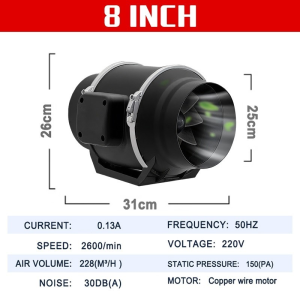 220V Duct Exhaust Fan 4/ 5/ 6/ 8 Inch High Suction Power Inline Duct Booster Fan Industrial Vent Silent Fan Extractor Duct Kitchen Toilet Wall Ceiling Exhaust Fan Air Cleaning For Household