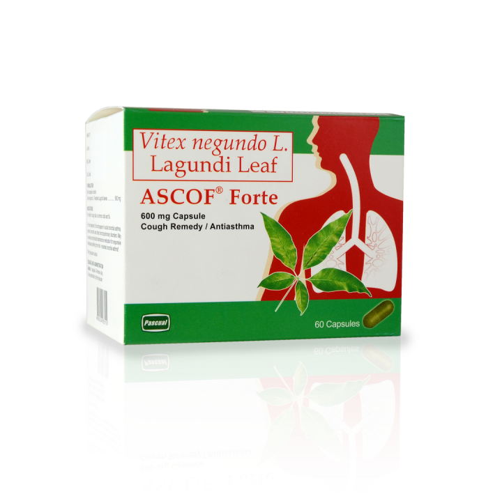 Ascof Forte Vitex Negundo L. Lagundi Leaf 600mg Capsules (10 pcs/pack)