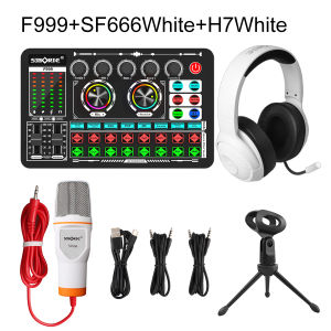 Siborie【COD】F999+SF666+H7 live full set soundcard mic headphone 3 in 1 paket lengkap HIFI sound quality karaoke