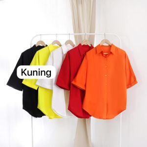 SJM KEMEJA OVERSIZED SHIRT LENGAN PENDEK FANTA FUSCHIA HIJAU BOTOL OREN ORANGE HITAM BIRU ELEKTRIK BIRU BCA PINE GREEN 076