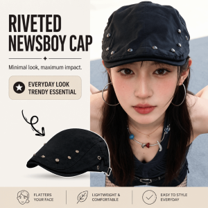 GOFIDIN Punk Mũ Beret đính đinh tán Y2K Nhẹ Mũ Hip Hop Thường ngày Cổ điển Mũ Gatsby dành cho phụ nữ