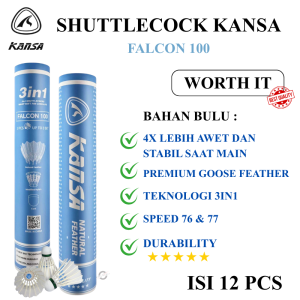 Kok Bulutangkis KANSA FALCON 100 3 in 1 Shuttlecock Badminton KANSA Speed 76 77 Kok Bulutangkis Original Isi 12pcs