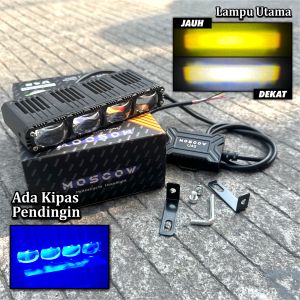 Lampu Tembak Sorot 4 Mata U4S Foglamp Lampu Tembak LED Laser D2 MOSCOW ORIGINAL Lampu Sorot Waterproof + Kipas Driver External LED SUPER SLIM GRILL HEADLIGHT SUPER TERANG HIGH LOW PUTIH KUNING DEVIL EYE BLUE RED 55W DC 12 - 36 VOLT LAMPU LED GEPENG MOTOR