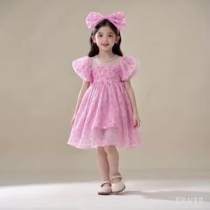 2-9 Years Girls Magenta Headband Party Dress Imported Birthday Party Ribbon Dress