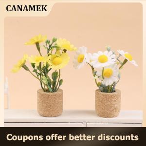 【 CANAMEK 】 1 12 Dollhouse Simulation Daisy Plants Potted Model Doll Home Miniatur Flower Decor Toy Micro Landscape Garden Plants Ornament